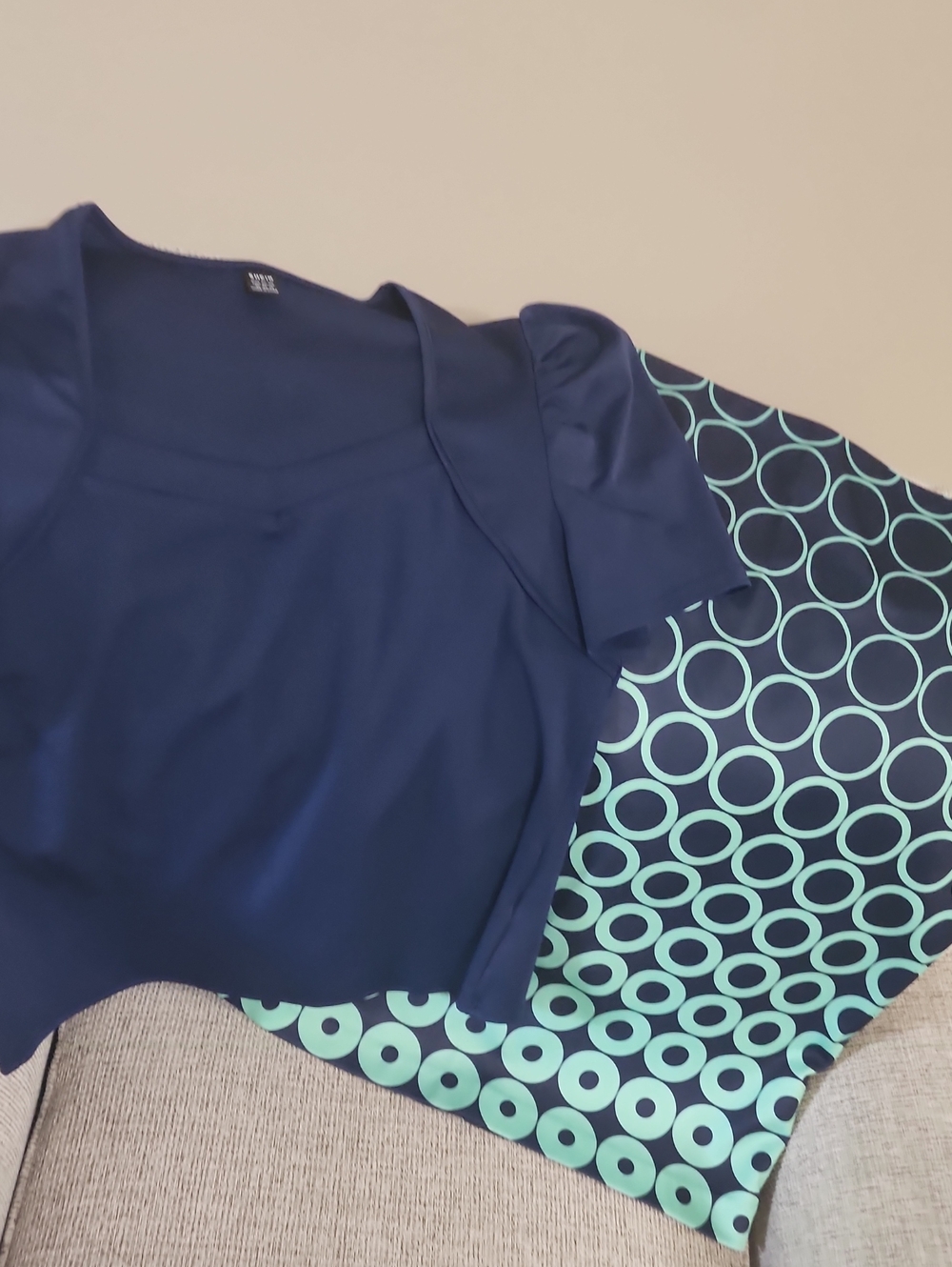 Blue Pencil Shirt With Navy Top Puffed Sleeves
